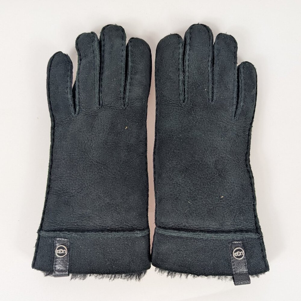 UGG Australia Black Shearling Sheepskin Leather Gloves Women's Medium